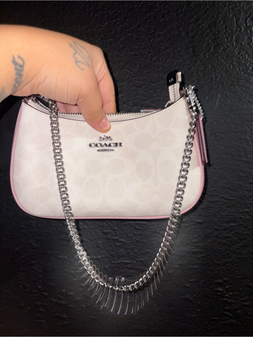 Coach Small Shoulder Bag in Light Pink and White